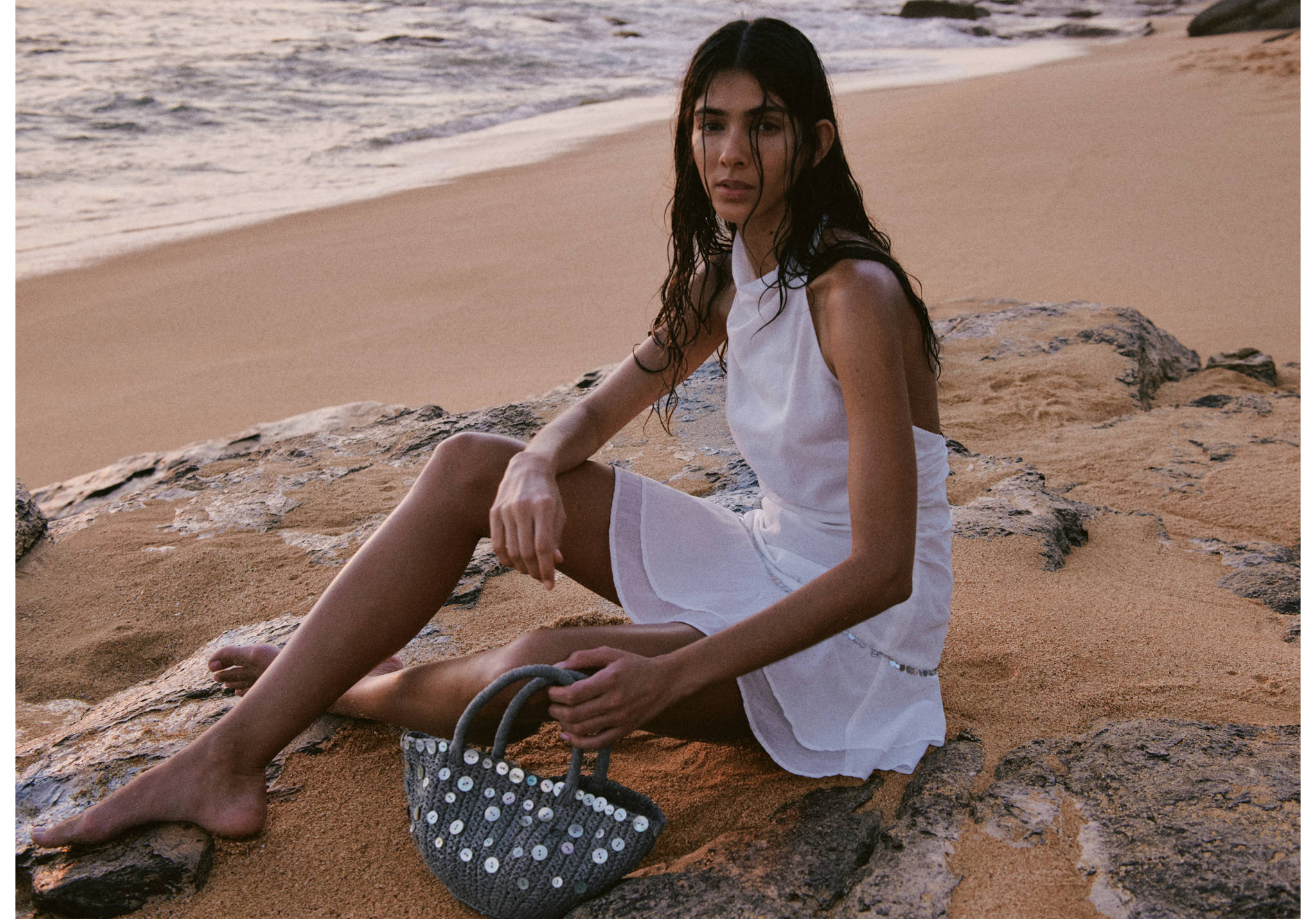 Natural fibre handbag with buttons - Panoramic plane