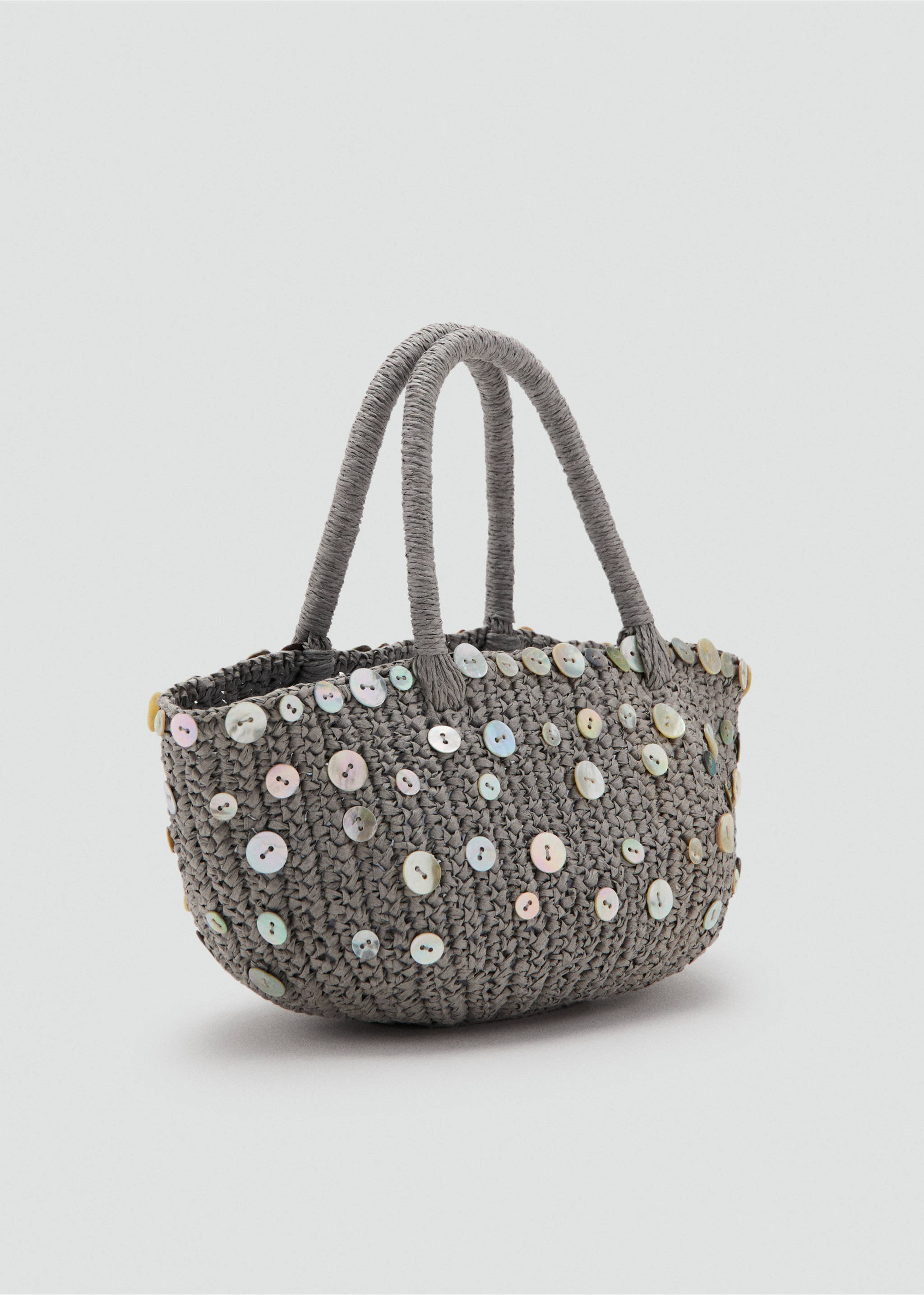 حقيبة يد من ألياف طبيعية بأزرار - رؤية وسط, رمادي فاتح/خفيف. Ref: 27058664-00.