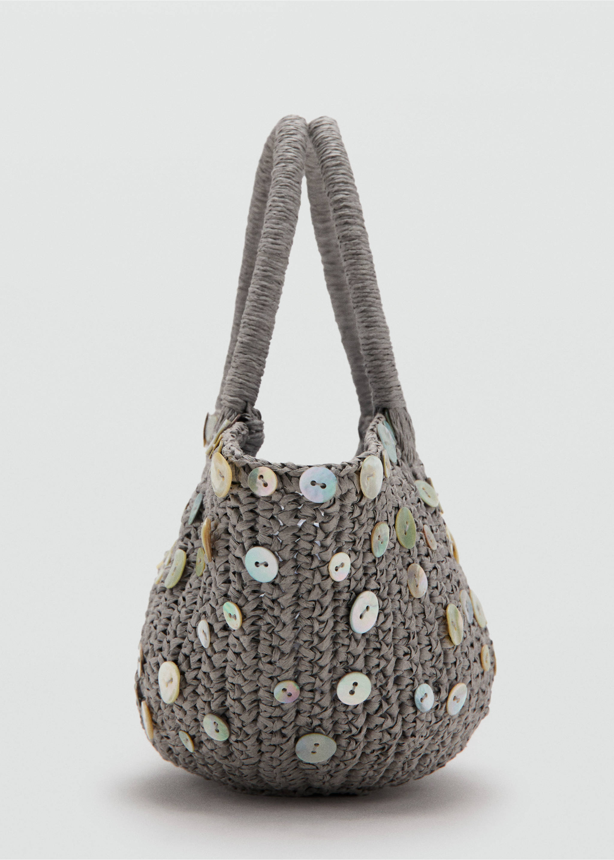 حقيبة يد من ألياف طبيعية بأزرار - تفاصيل المنتج 1, رمادي فاتح/خفيف. Ref: 27058664-00.
