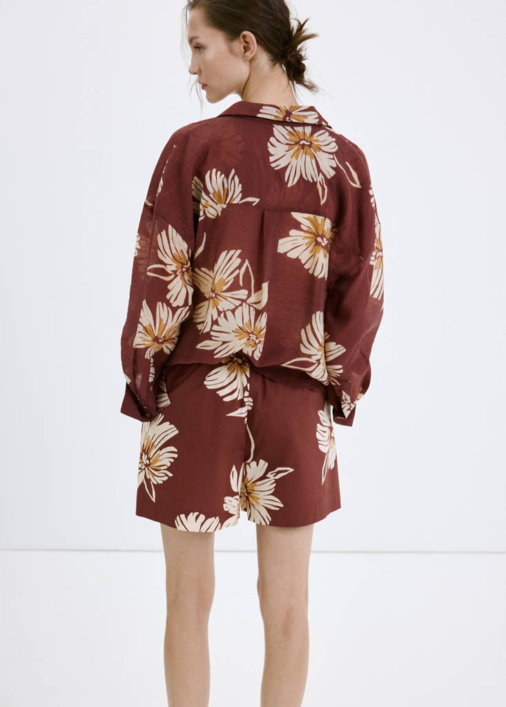 Printed cotton-blend short — Burgundy