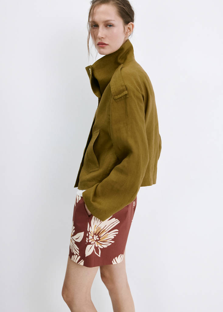 Printed cotton-blend short — Burgundy