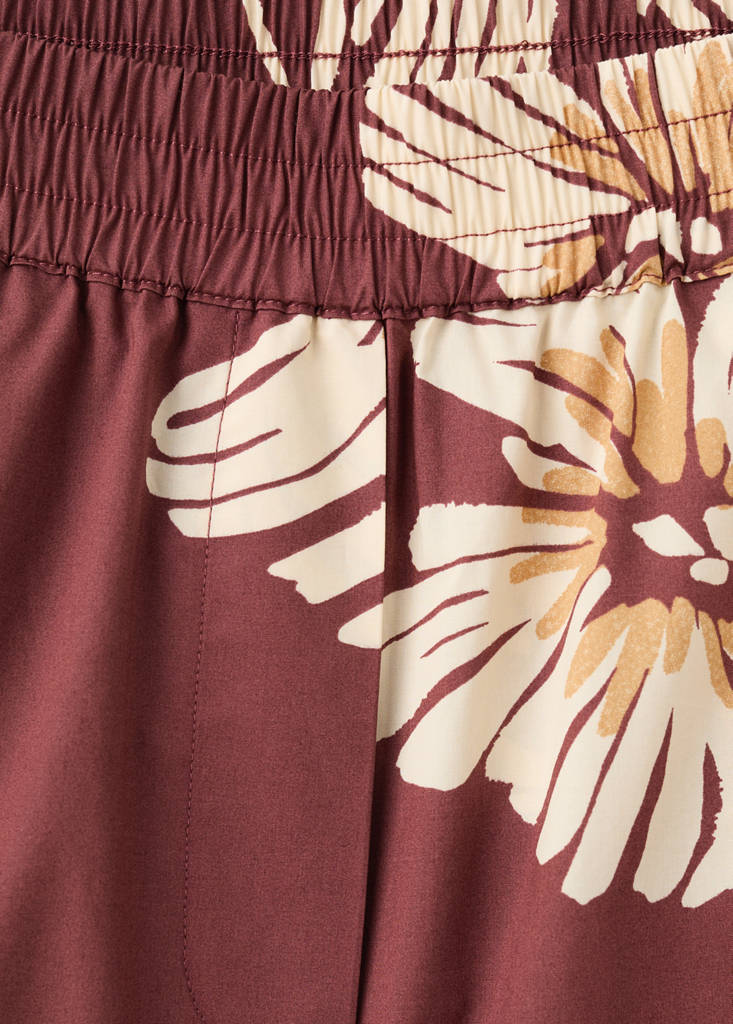 Printed cotton-blend short — Burgundy