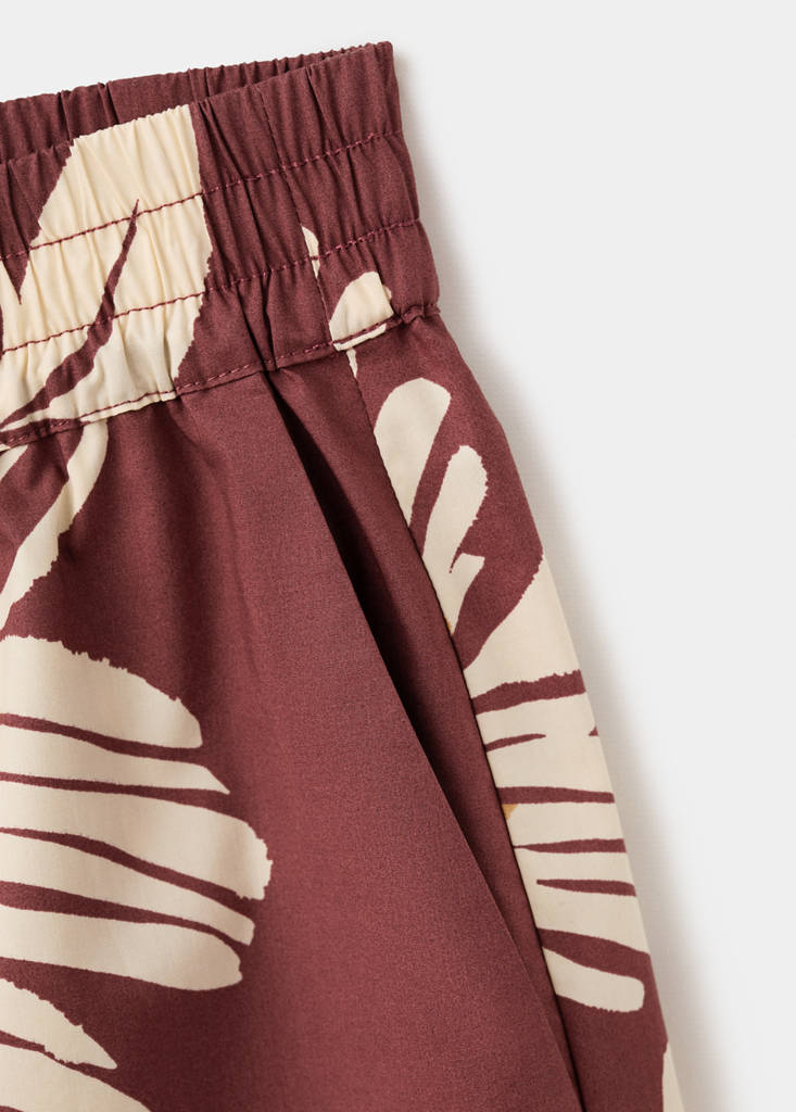 Printed cotton-blend short — Burgundy