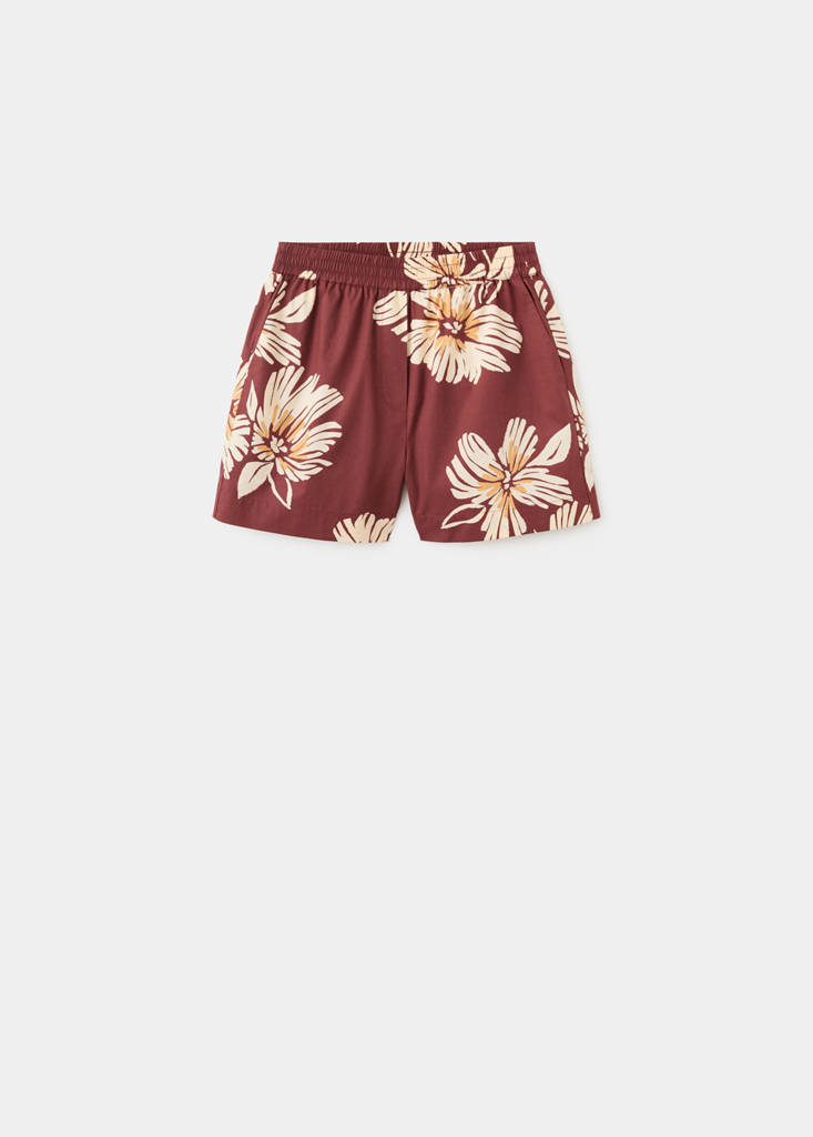 Printed cotton-blend short — Burgundy