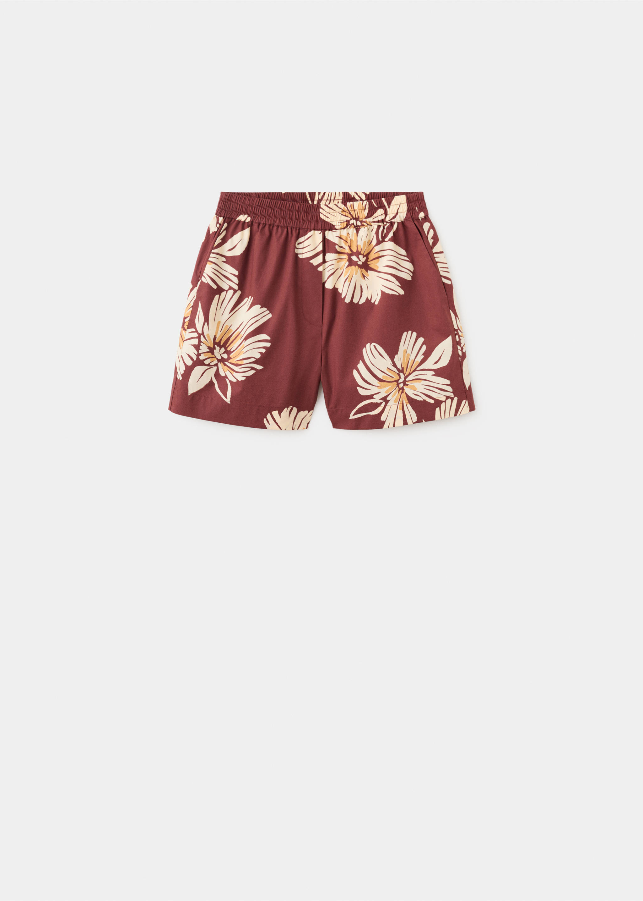 Printed cotton-blend short - Article without model, Burgundy. Ref: 27059055-00.