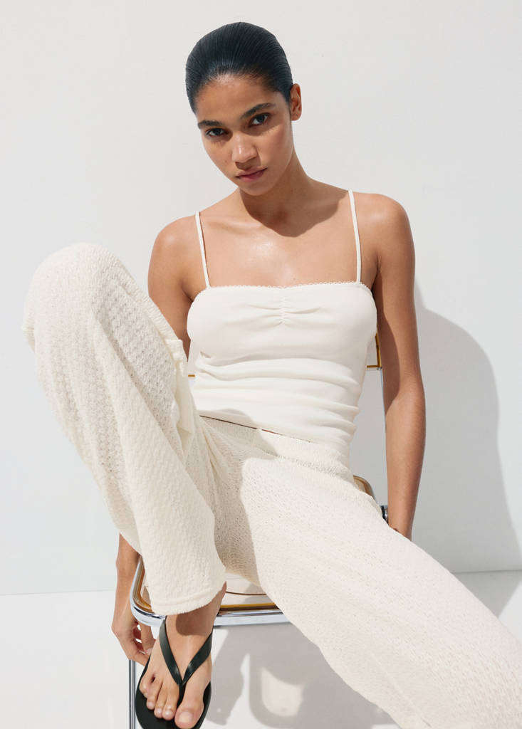 Straight knitted trousers — Ecru