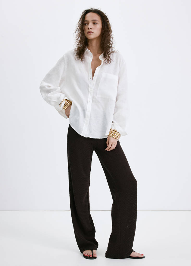 Mango Straight Knitted Pants In Brown