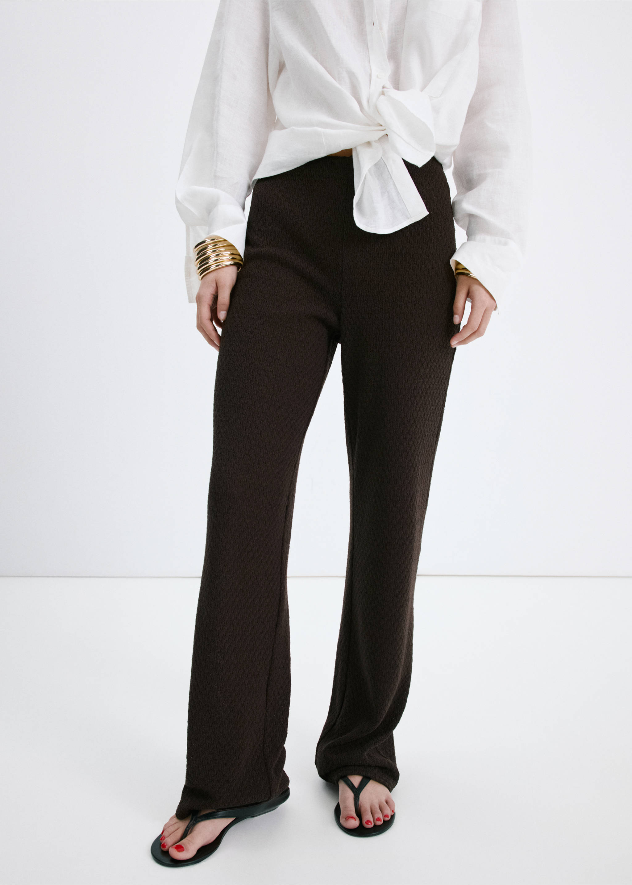 Pantalon droit maille - Plan moyen, Marron. Ref: 27059056-00.