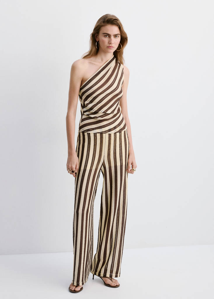 Striped openwork knit pants — Brown