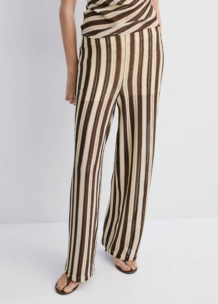Striped openwork knit pants — Brown