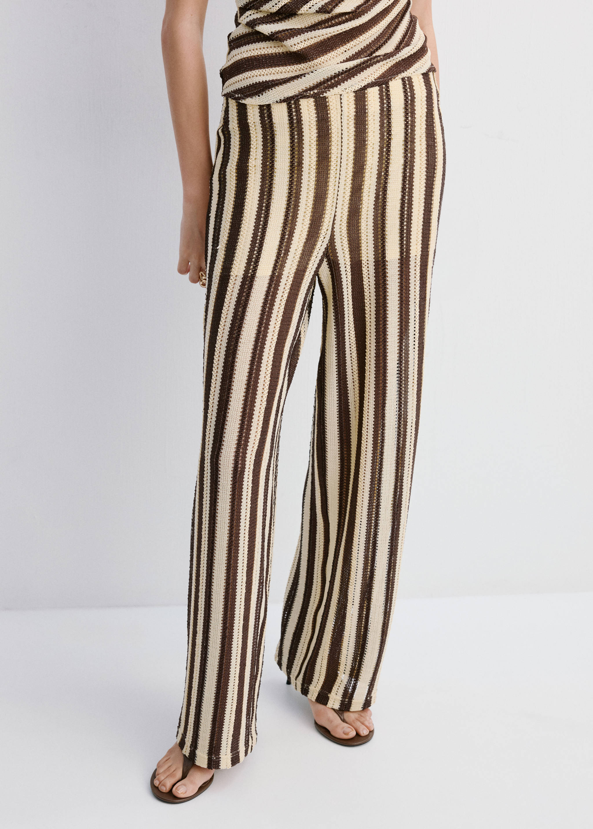 Pantalon en maille ajourée à rayures - Plan moyen
