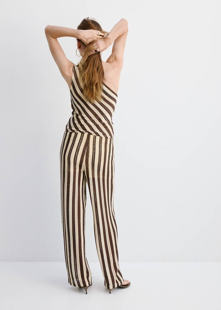Striped openwork knit pants — Brown