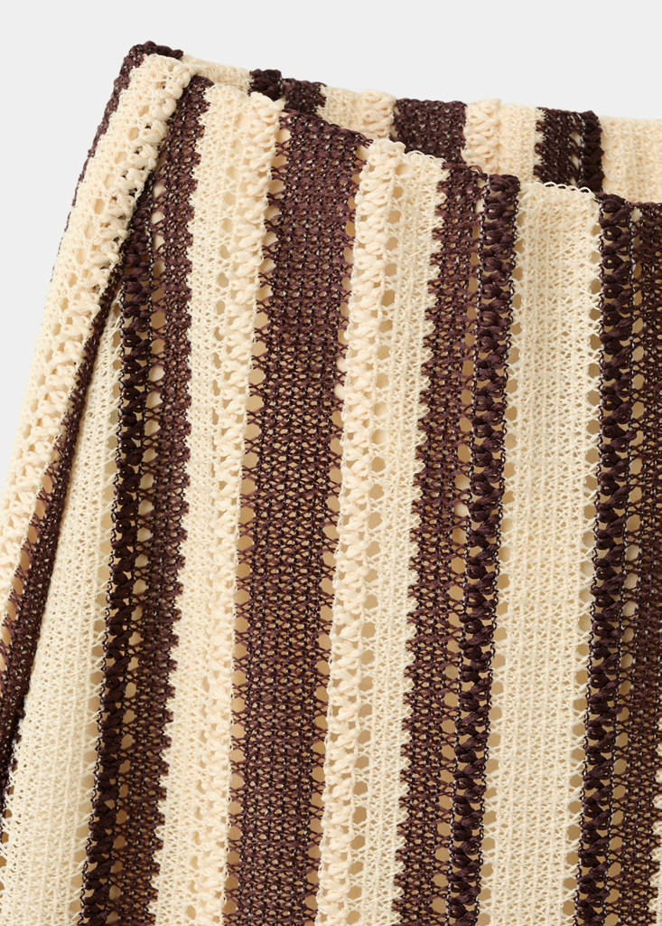 Striped openwork knit pants — Brown