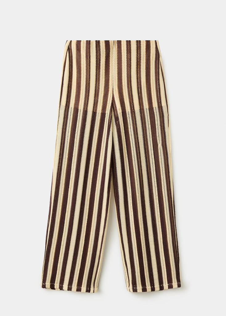 Striped openwork knit pants — Brown