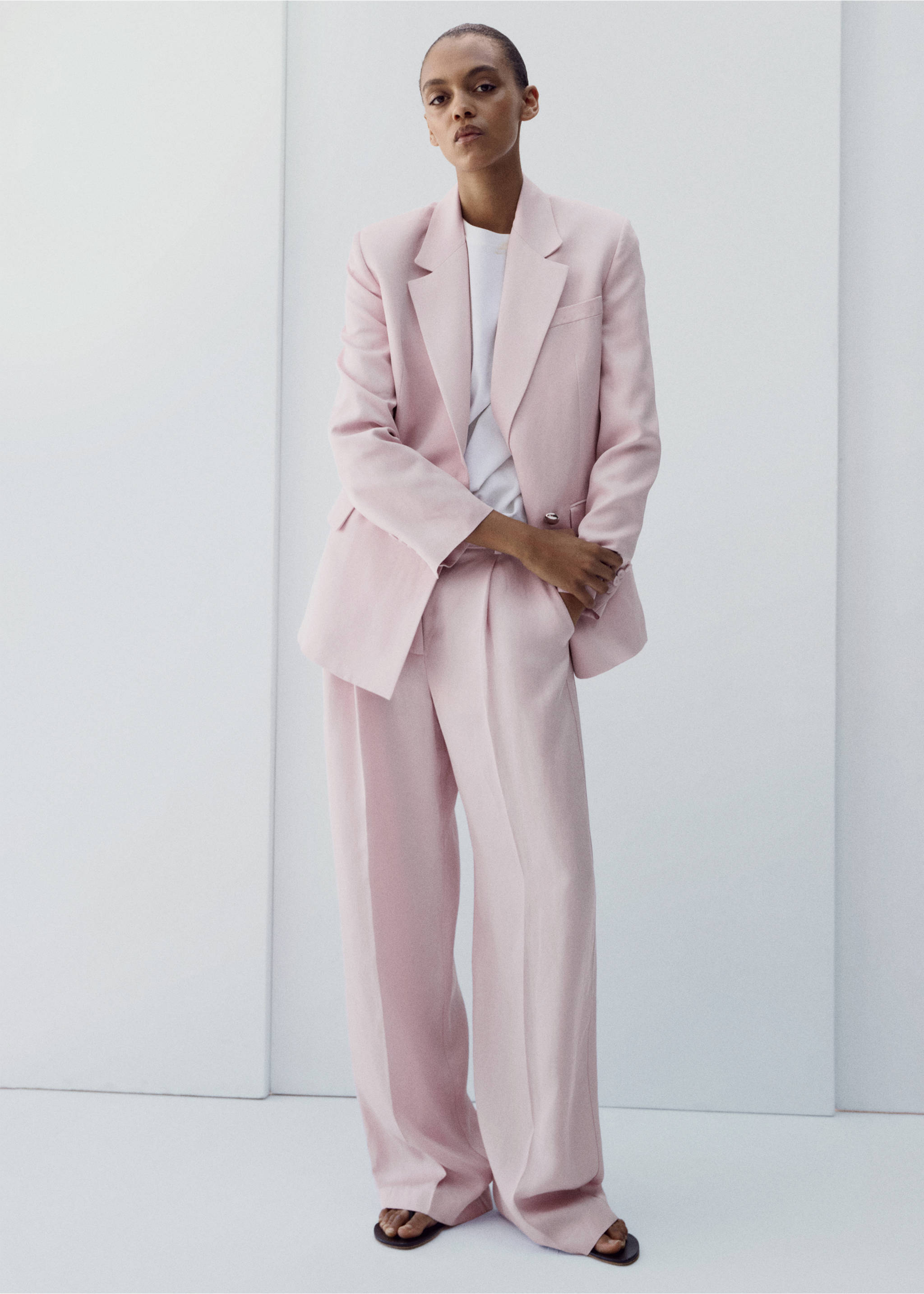 Straight-fit linen suit trousers - General plane, Light/Pastel Purple. Ref: 27059059-01.