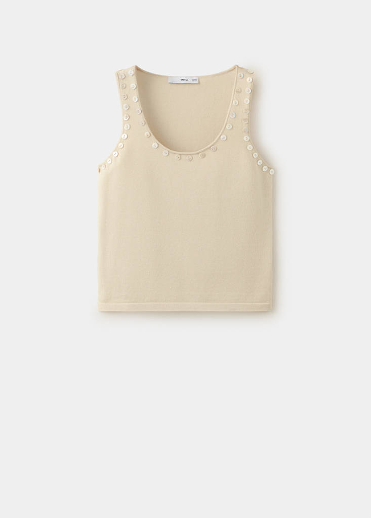 Sleeveless top with decorative buttons — Ecru