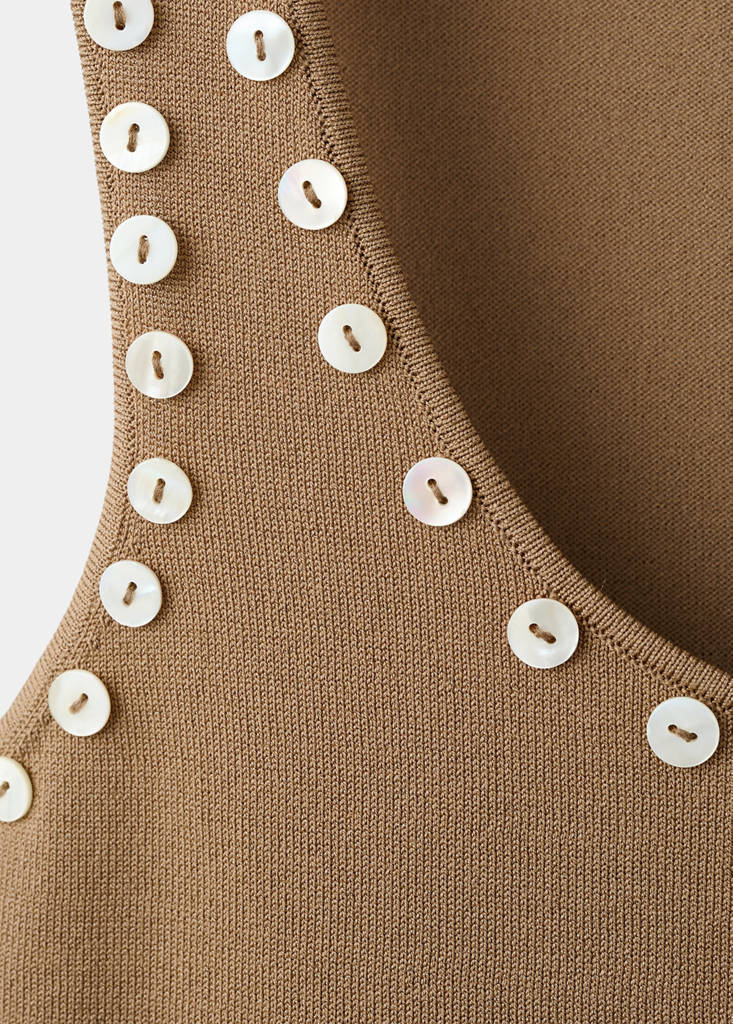 Sleeveless top with decorative buttons — Caramel