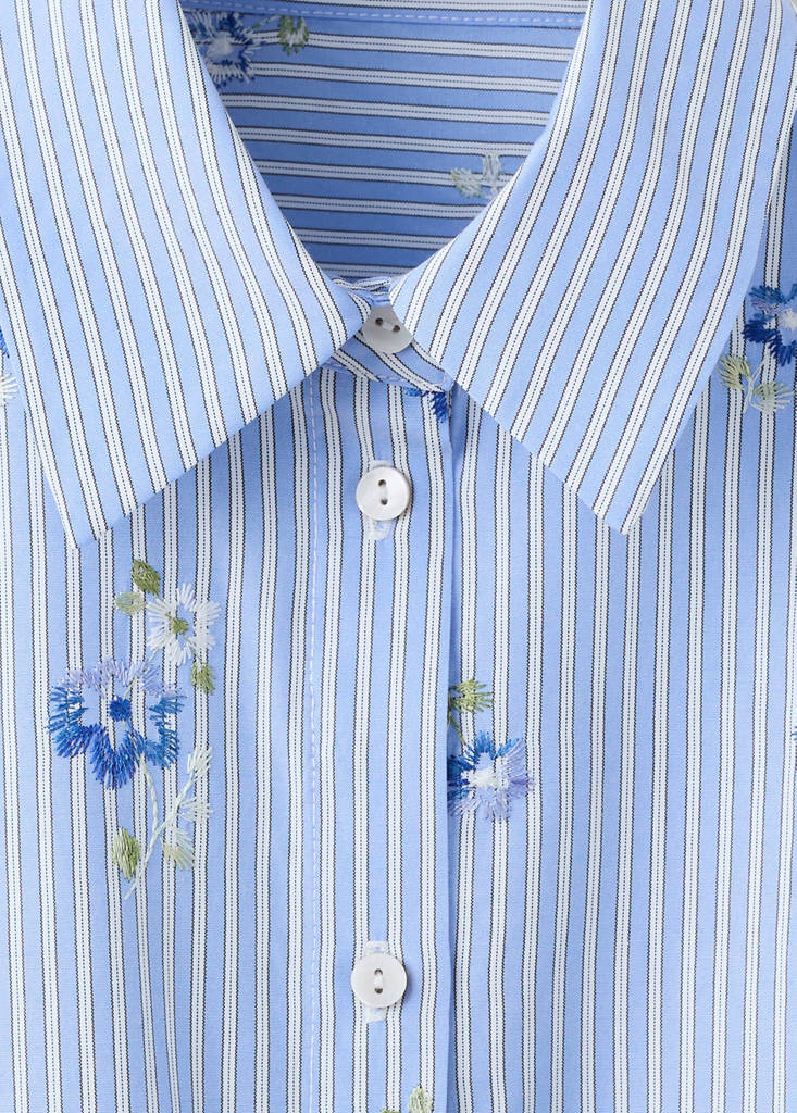 Flower embroidered striped shirt — Sky Blue
