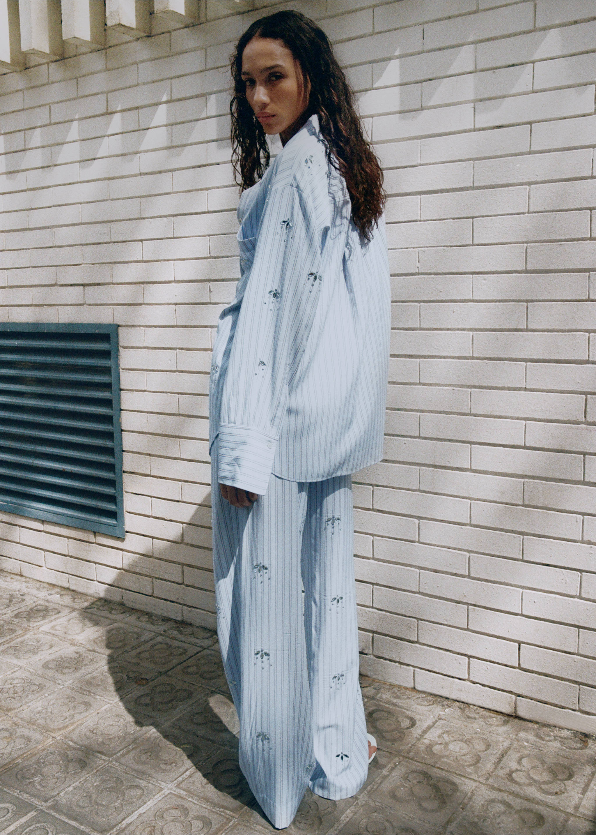 Striped shirt with rhinestone detail - Reverse of the article, Sky Blue. Ref: 27059063-00.