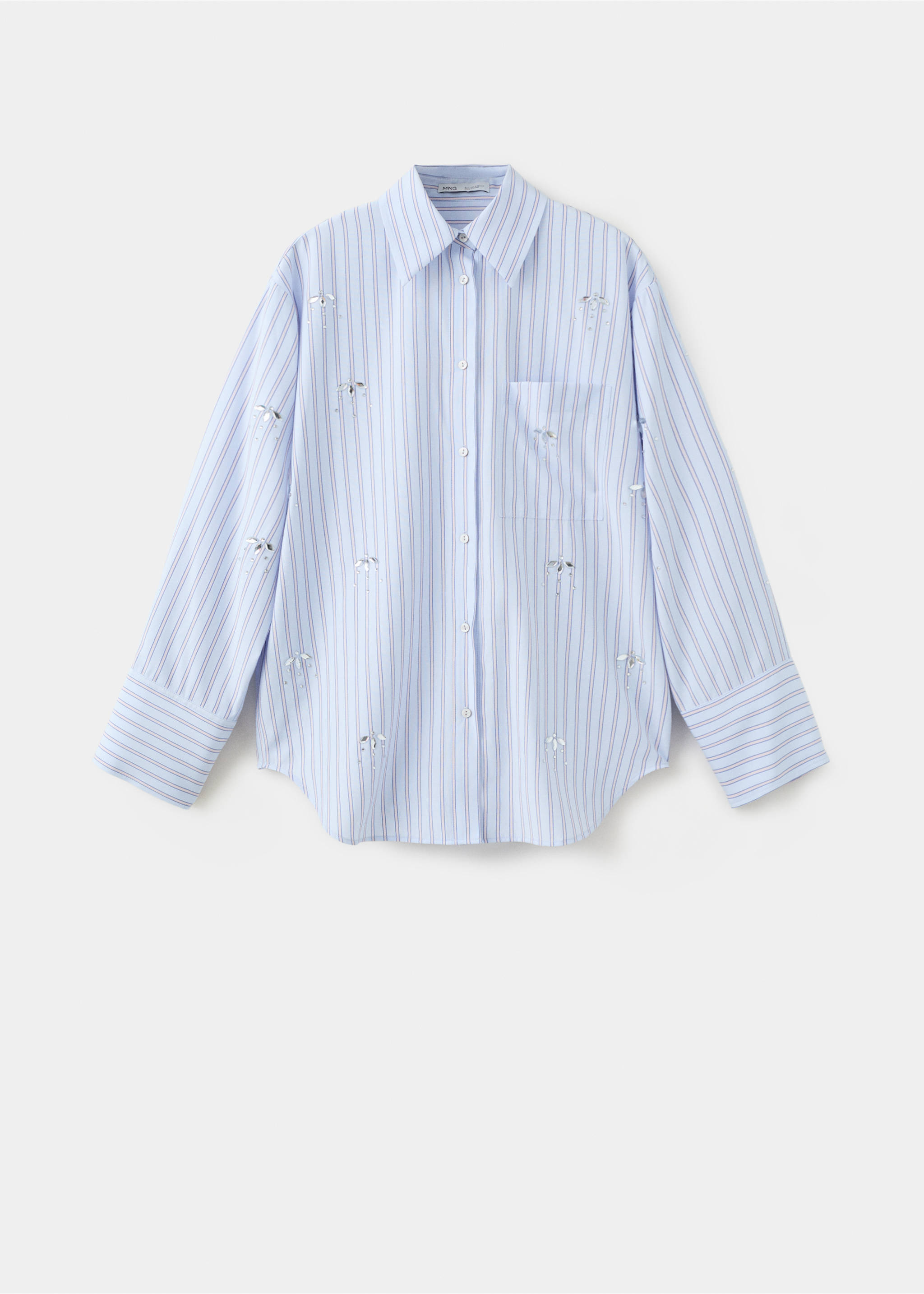 Striped shirt with rhinestone detail - Article without model, Sky Blue. Ref: 27059063-00.