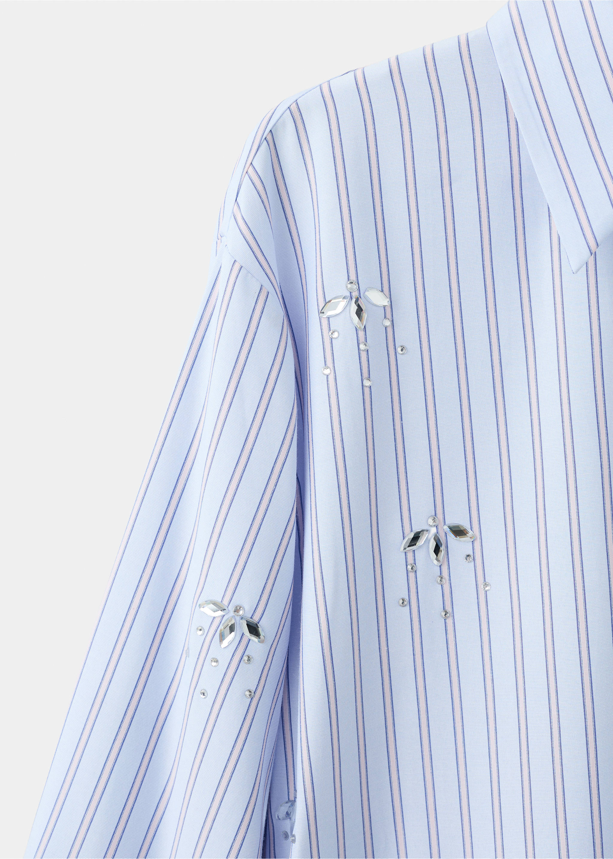Striped shirt with rhinestone detail - Details of the article 0, Sky Blue. Ref: 27059063-00.