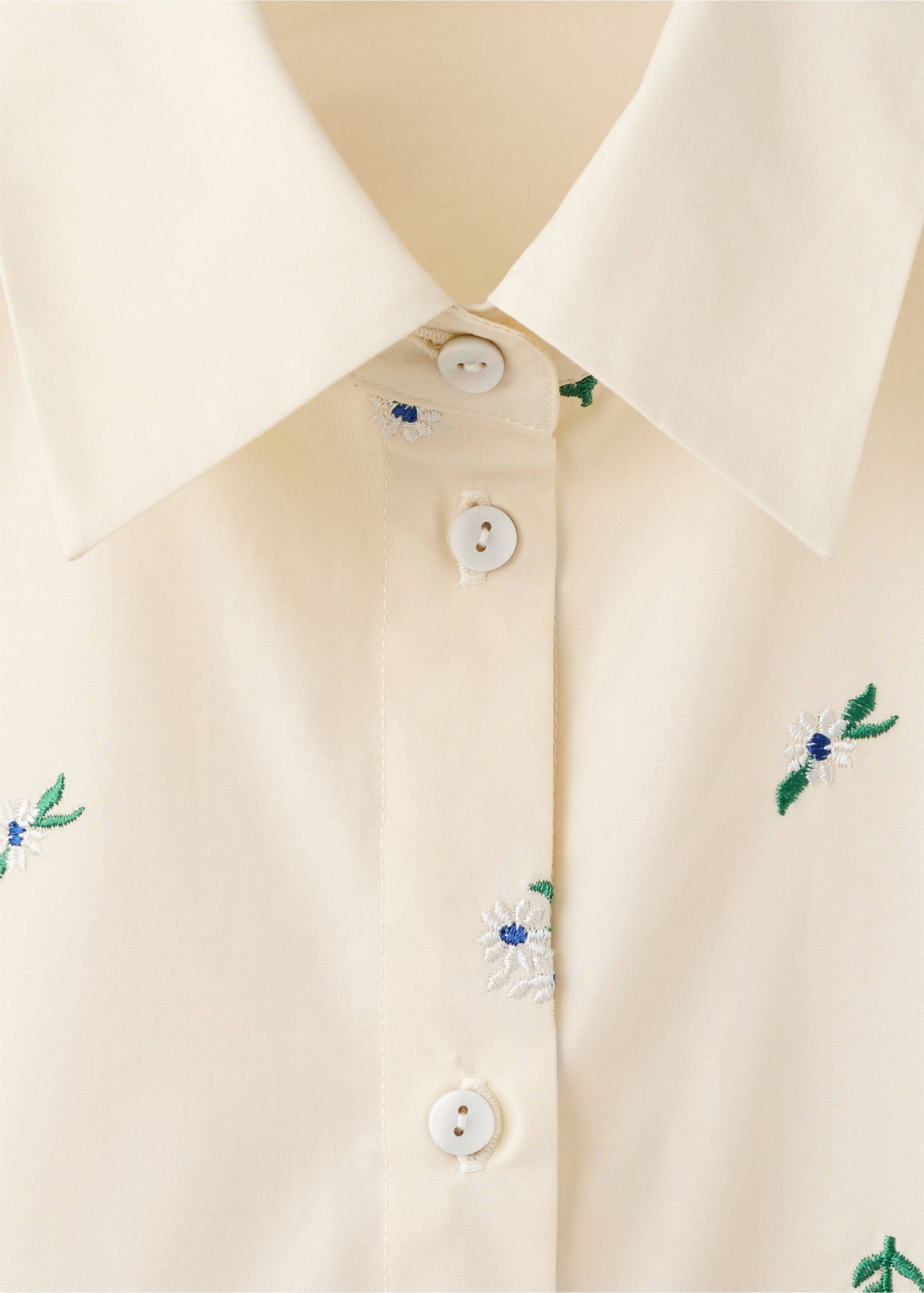 Embroidered cotton shirt - Details of the article 8, Pastel Yellow. Ref: 27059064-00.