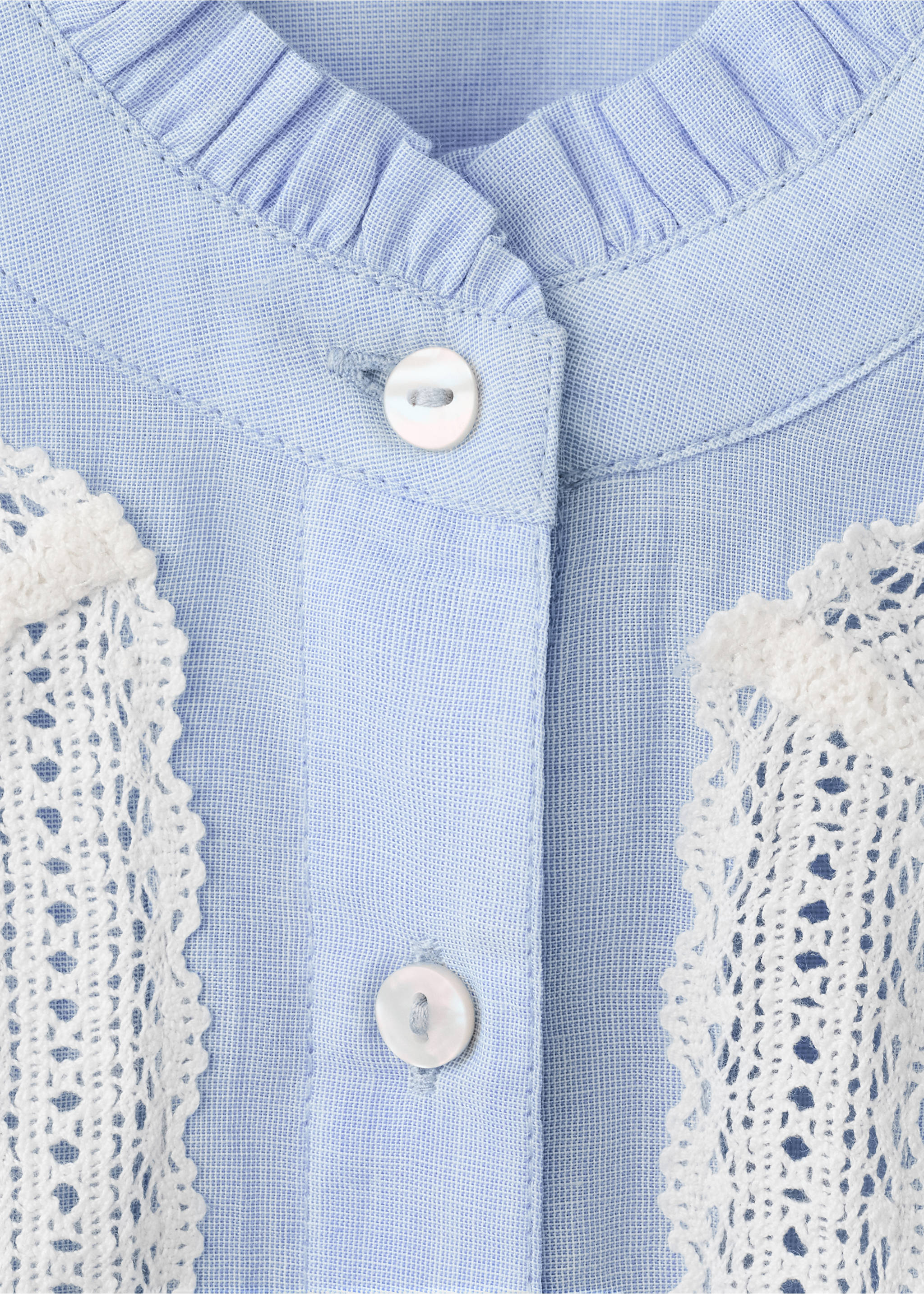 Embroidered blouse with scalloped details - Details of the article 8, Sky Blue. Ref: 27059066-00.