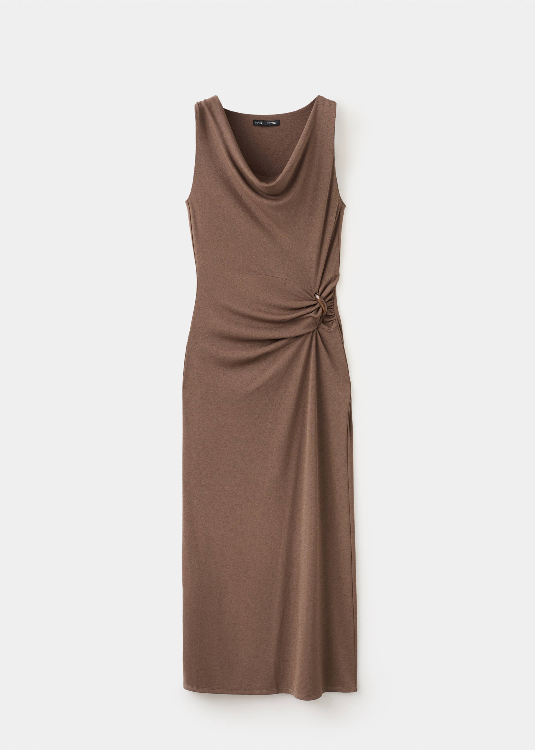 Draped neck dress with side ruching - Article without model, Brown. Ref: 27059069-00.