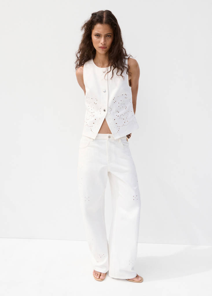 Mango Balloon Jeans With Openwork Embroidery In White