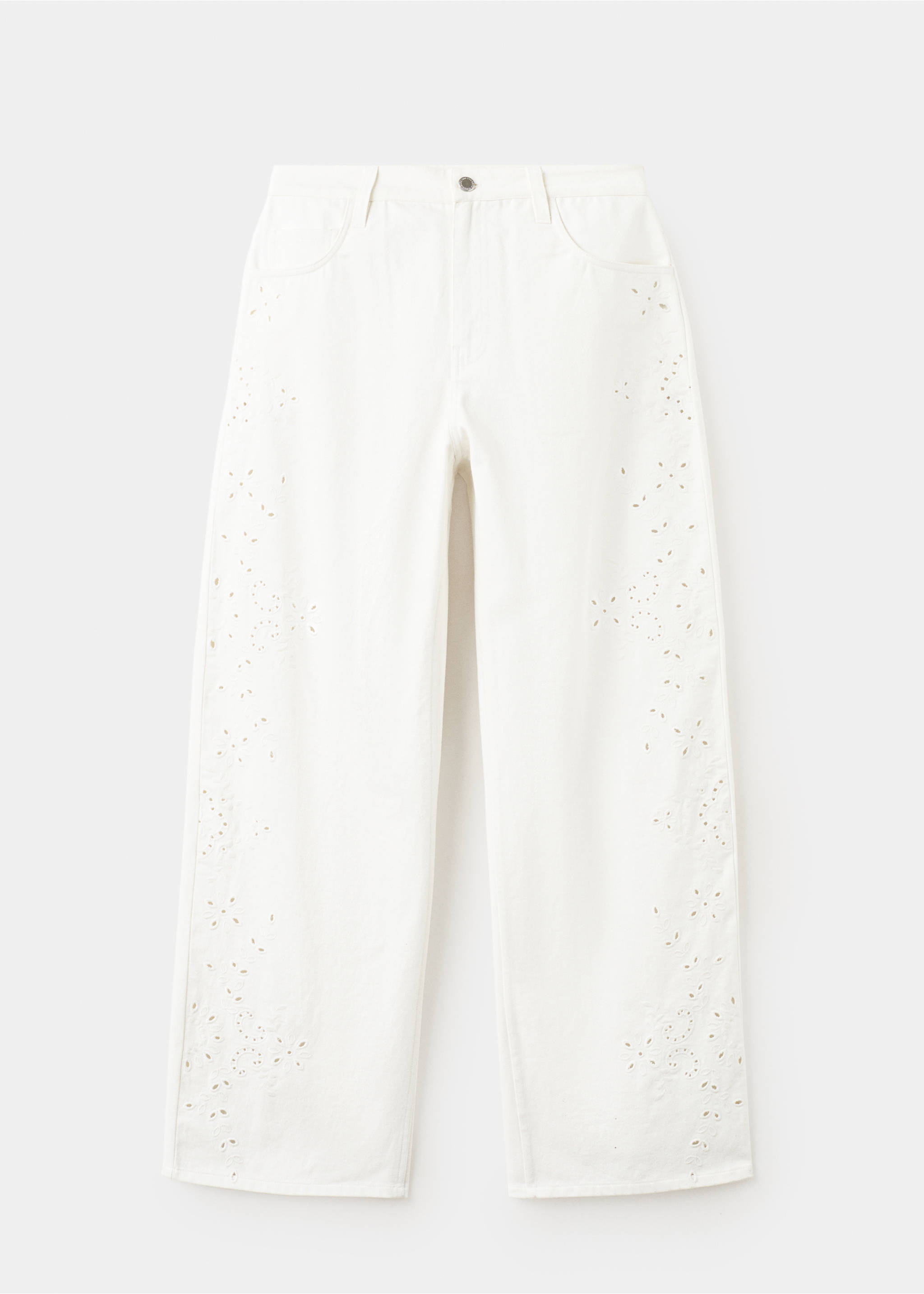 Balloon jeans with openwork embroidery - Article without model, White. Ref: 27059070-00.