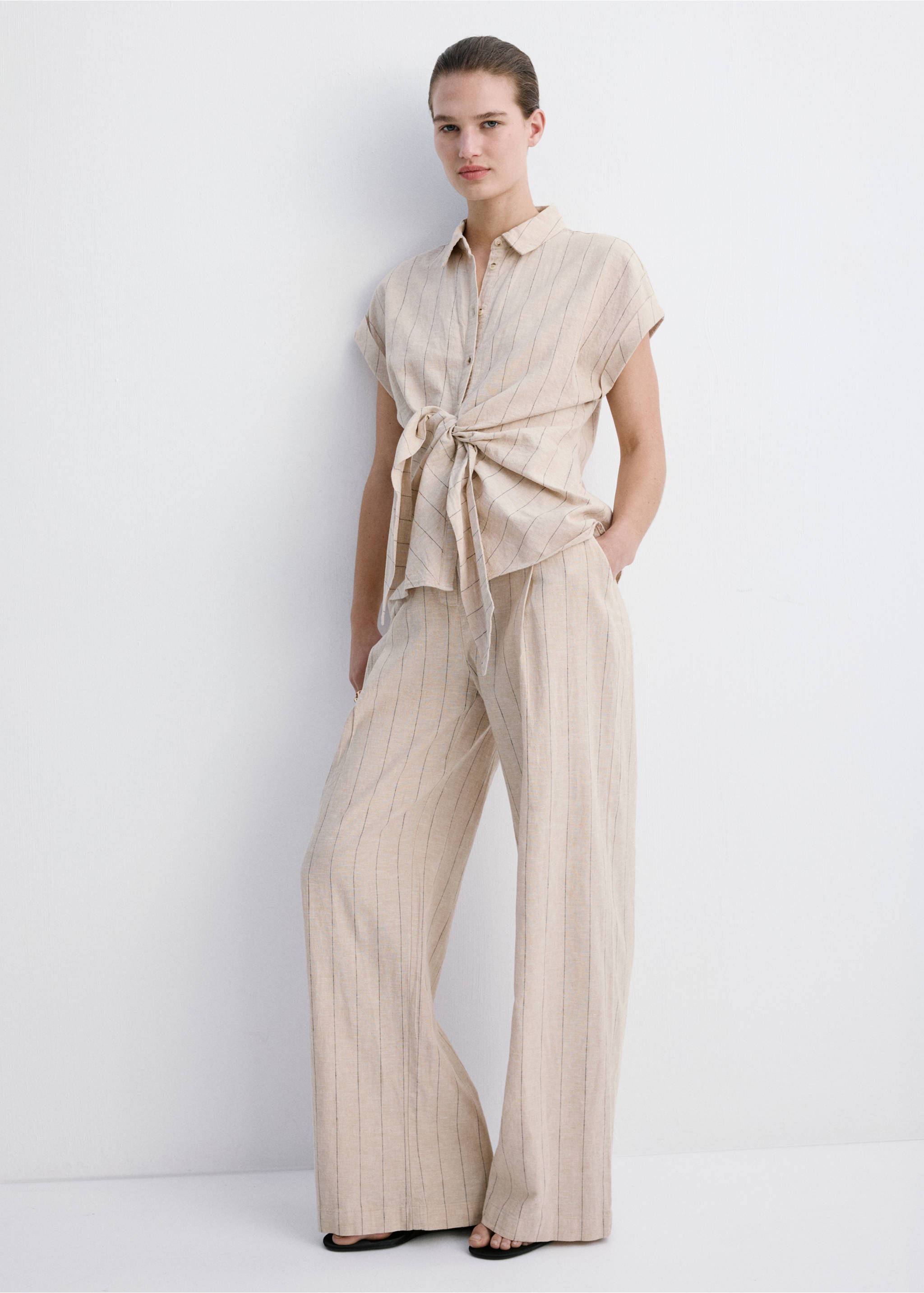 Linen pinstripe shirt - General plane, Brown. Ref: 27059071-00.