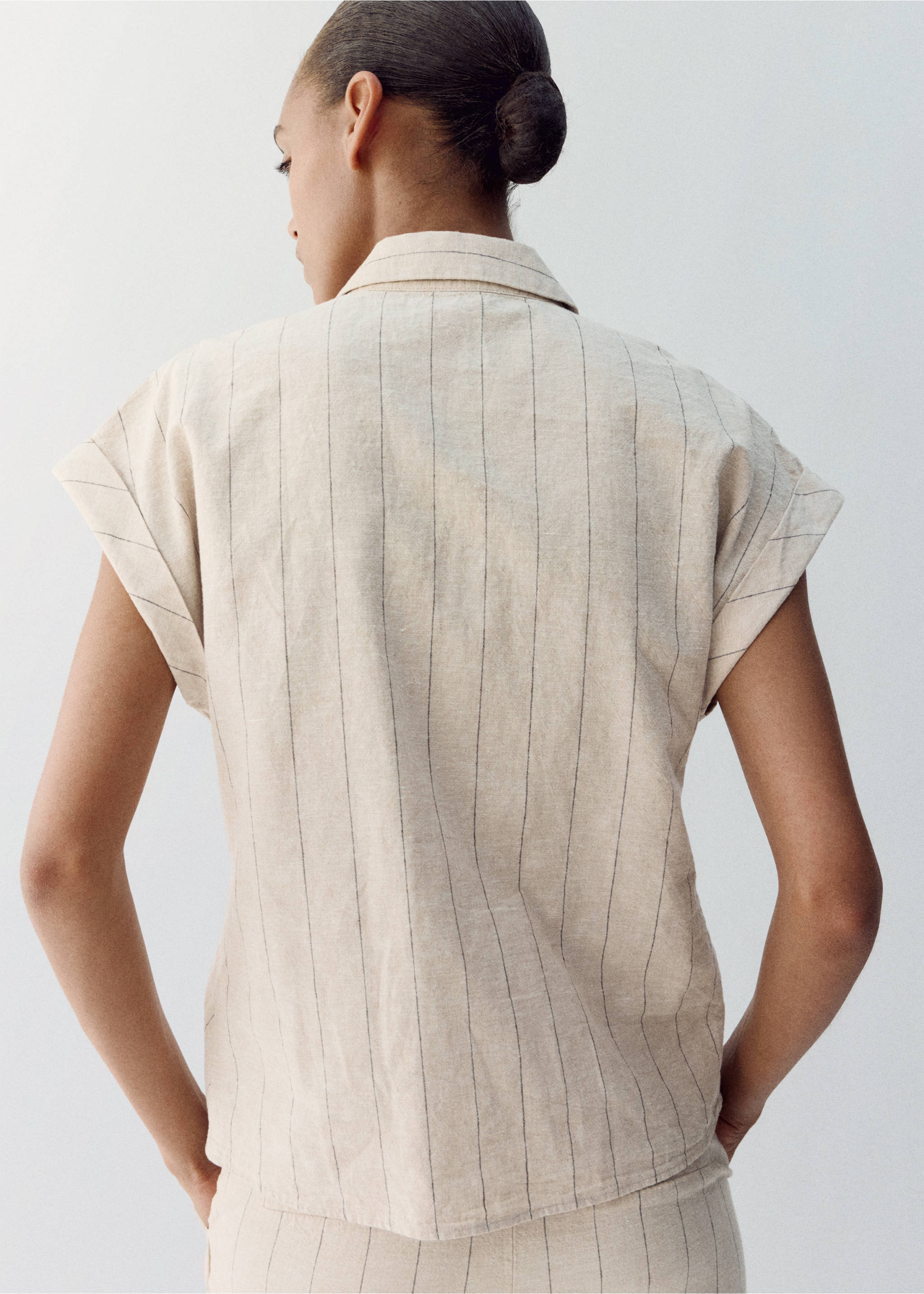 Camisa lino raya diplomática - Reverso del artículo, Marrón. Ref: 27059071-01.