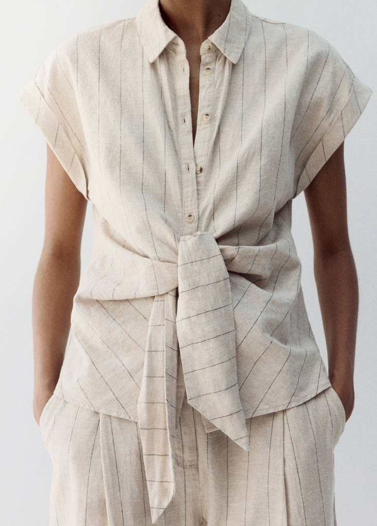Linen pinstripe shirt — Brown