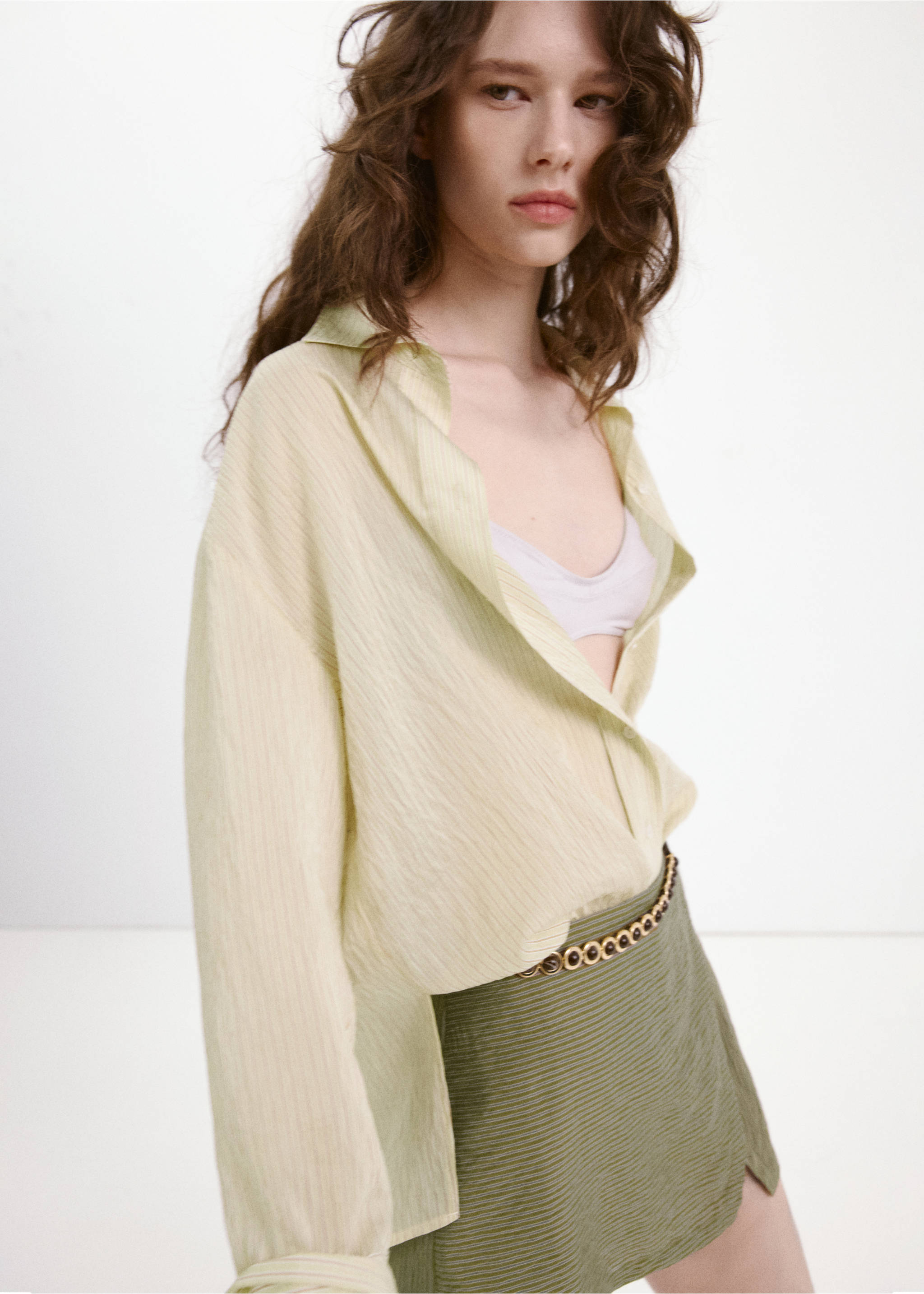 Camisa lyocell rayas - Detalle del artículo 2, Verde. Ref: 27059072-00.