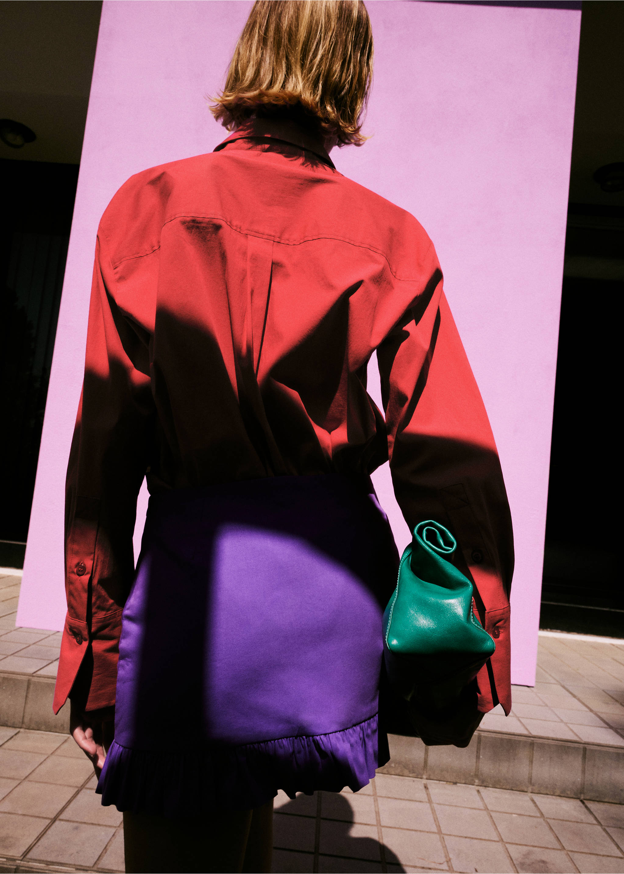 Poplin shirt with pocket - Reverse of the article, Red. Ref: 27059073-00.