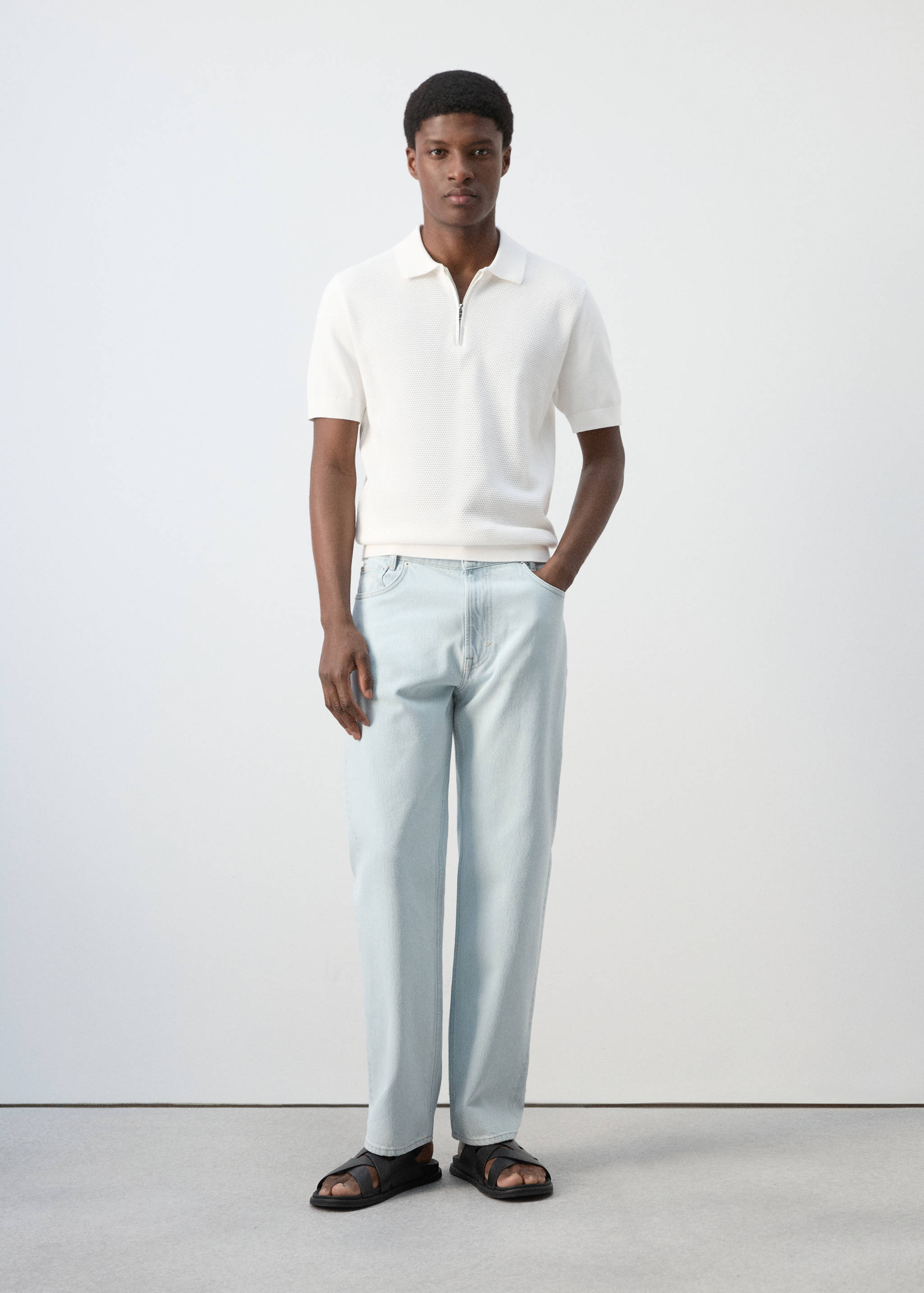 Polo maille ajourée à zip - Plan général