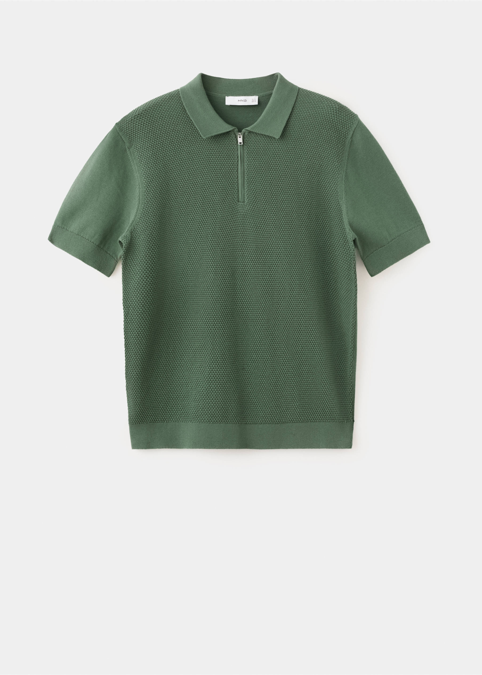 Openwork knitted polo shirt with zip - Article without model, Green. Ref: 27059208-00.