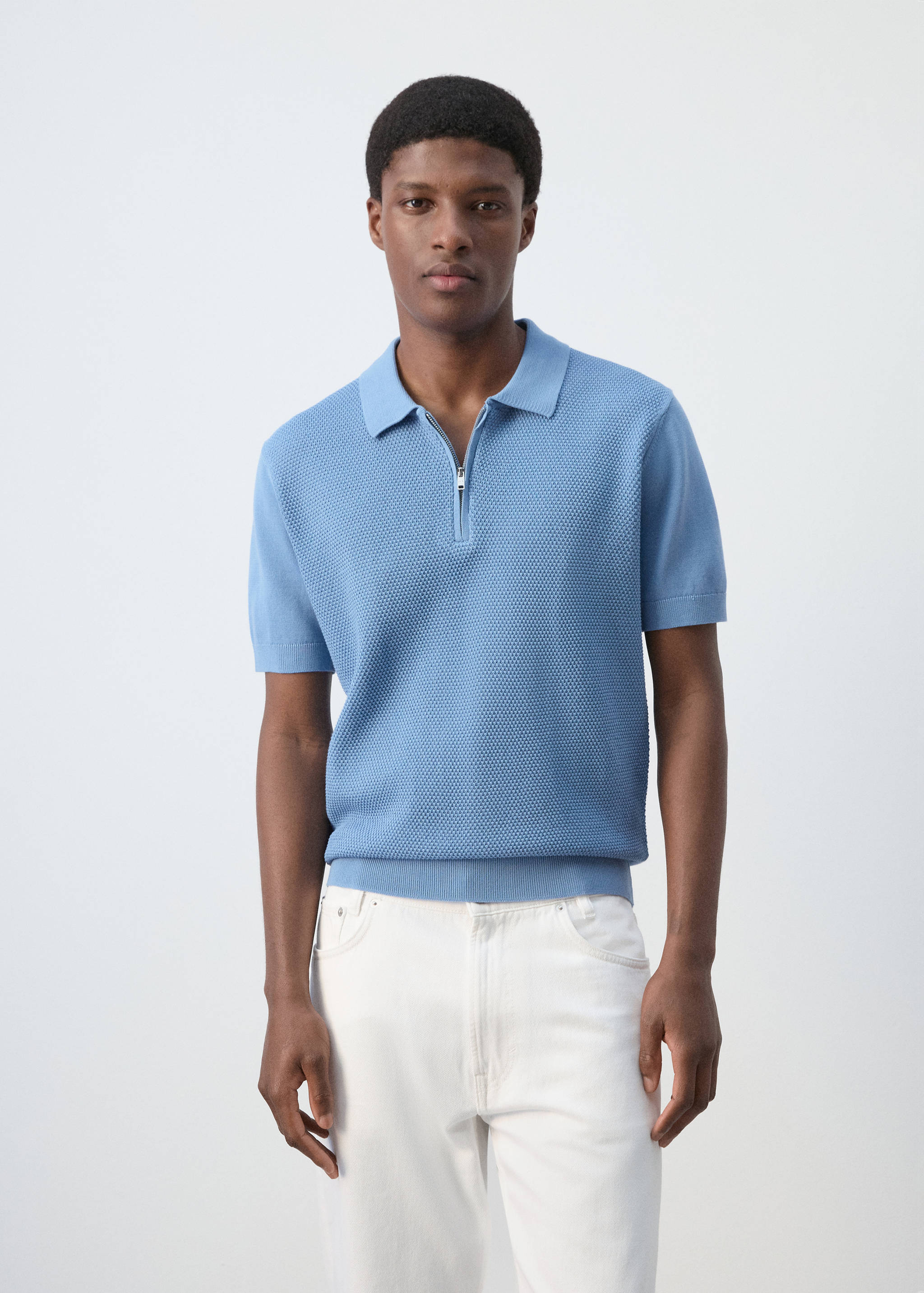 Polo maille ajourée à zip - Plan moyen