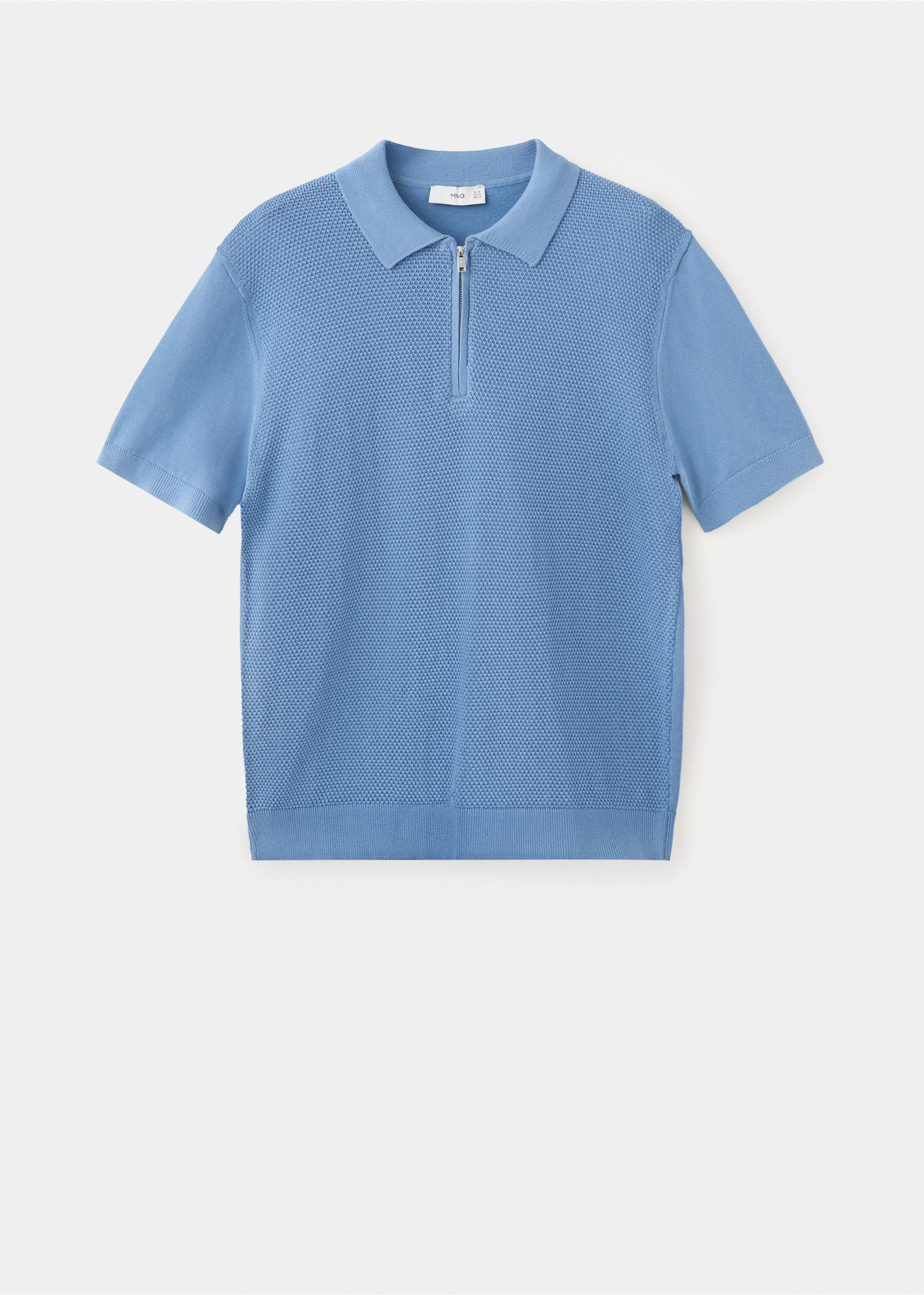Openwork knitted polo shirt with zip - Article without model, China Blue. Ref: 27059208-00.