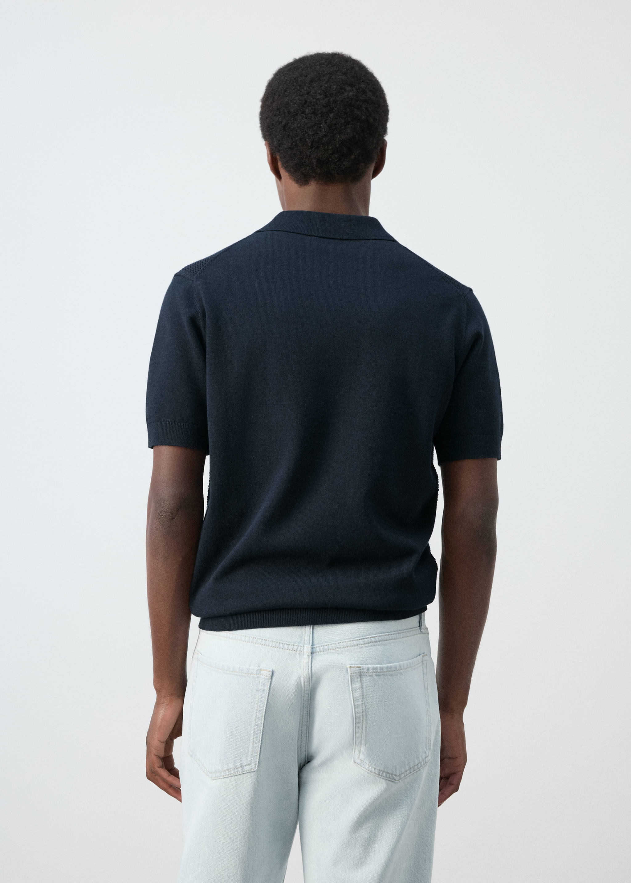 Openwork knitted polo shirt with zip - Reverse of the article
