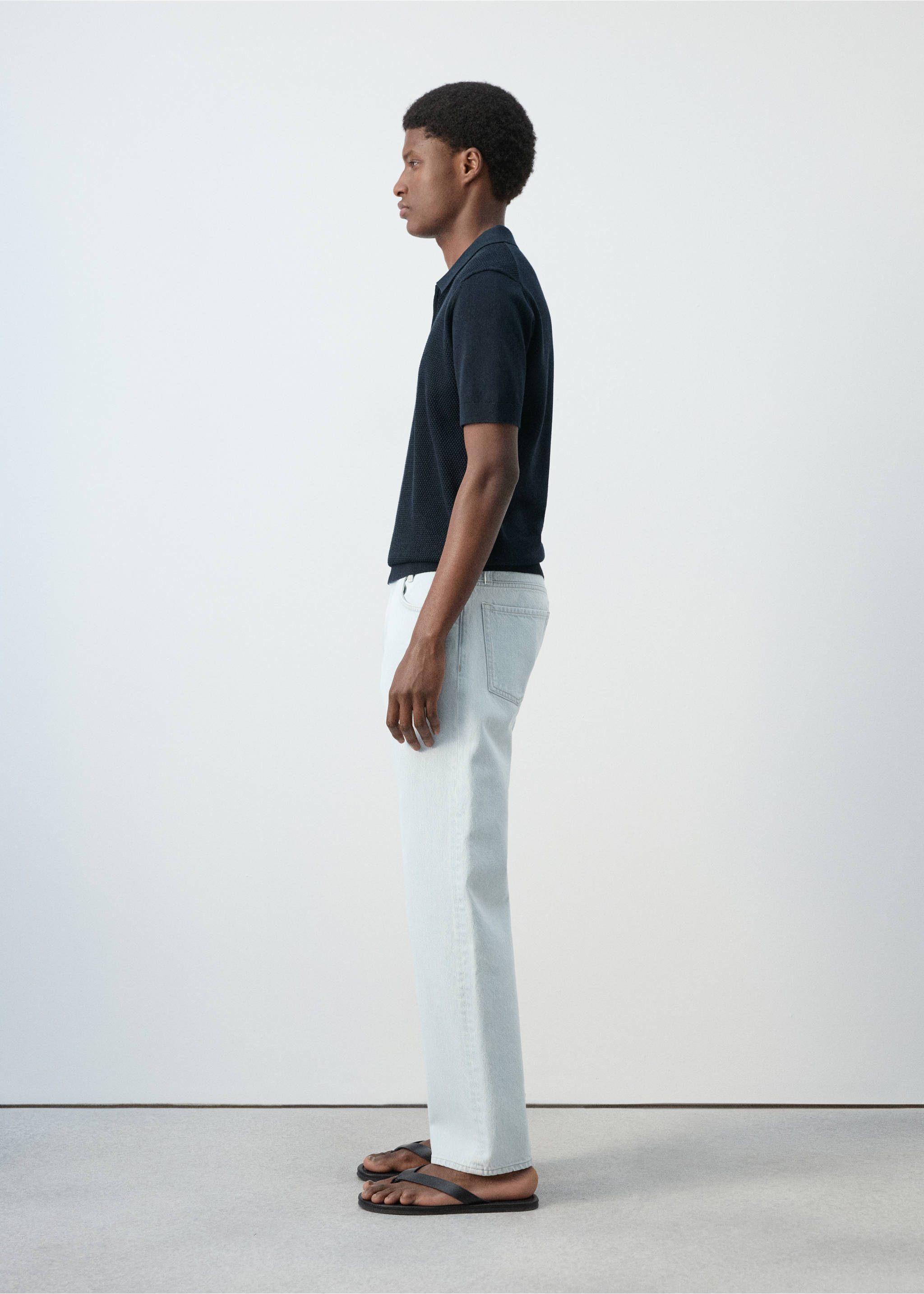 Knitted polo shirt with zipper and lace accents - Details of the article 2, Navy. Ref: 27059208-00.