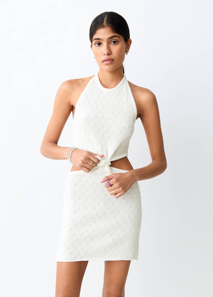 Halter dress with knot detail — Off White