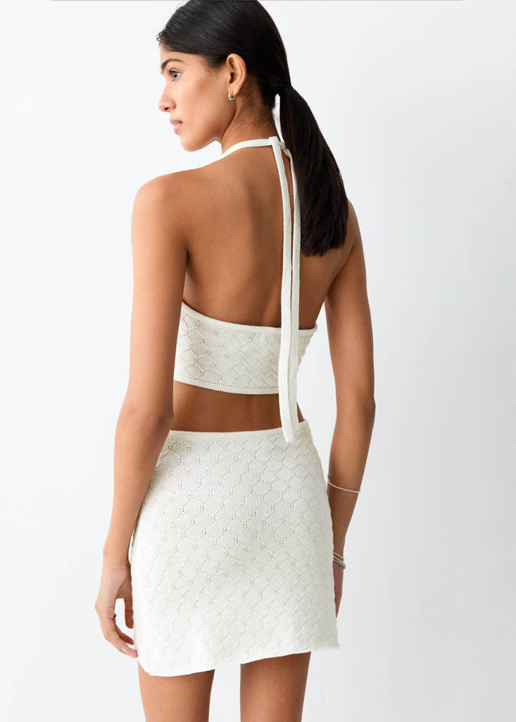 Halter dress with knot detail — Off White
