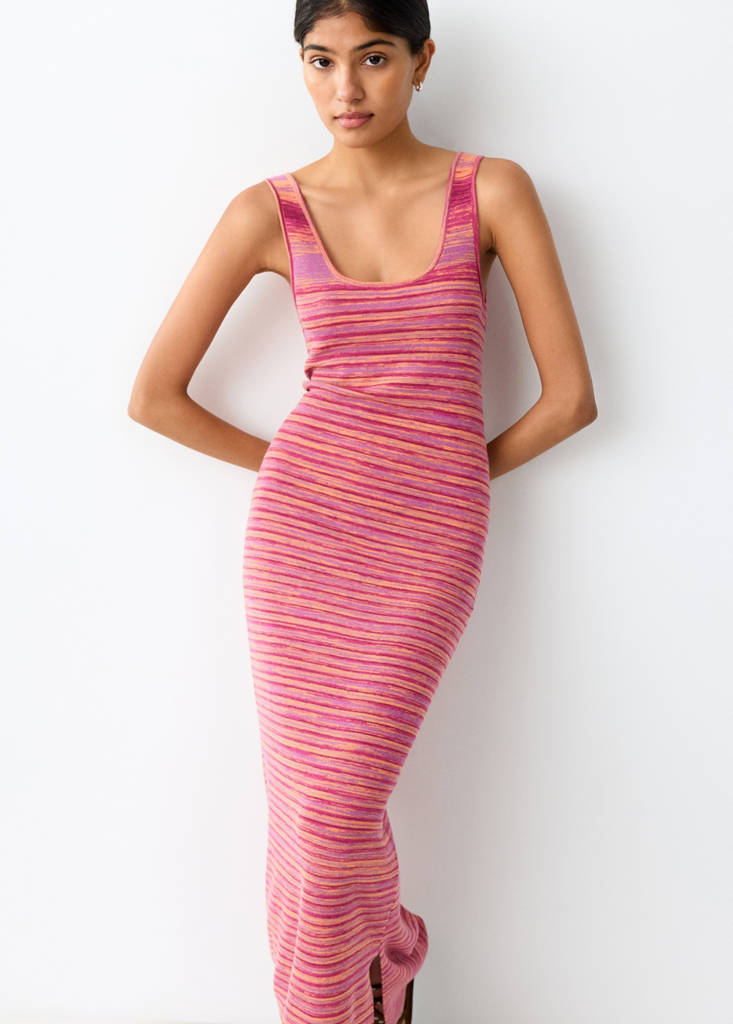 Printed dress with side opening — Pink