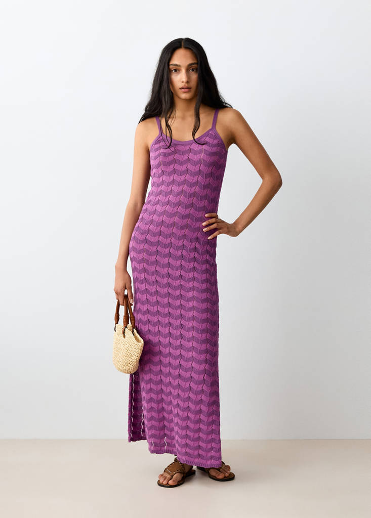 Open-knit dress with side opening — Purple