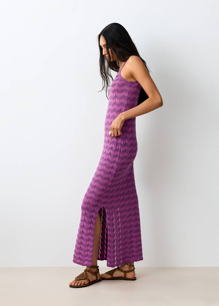 Open-knit dress with side opening — Purple