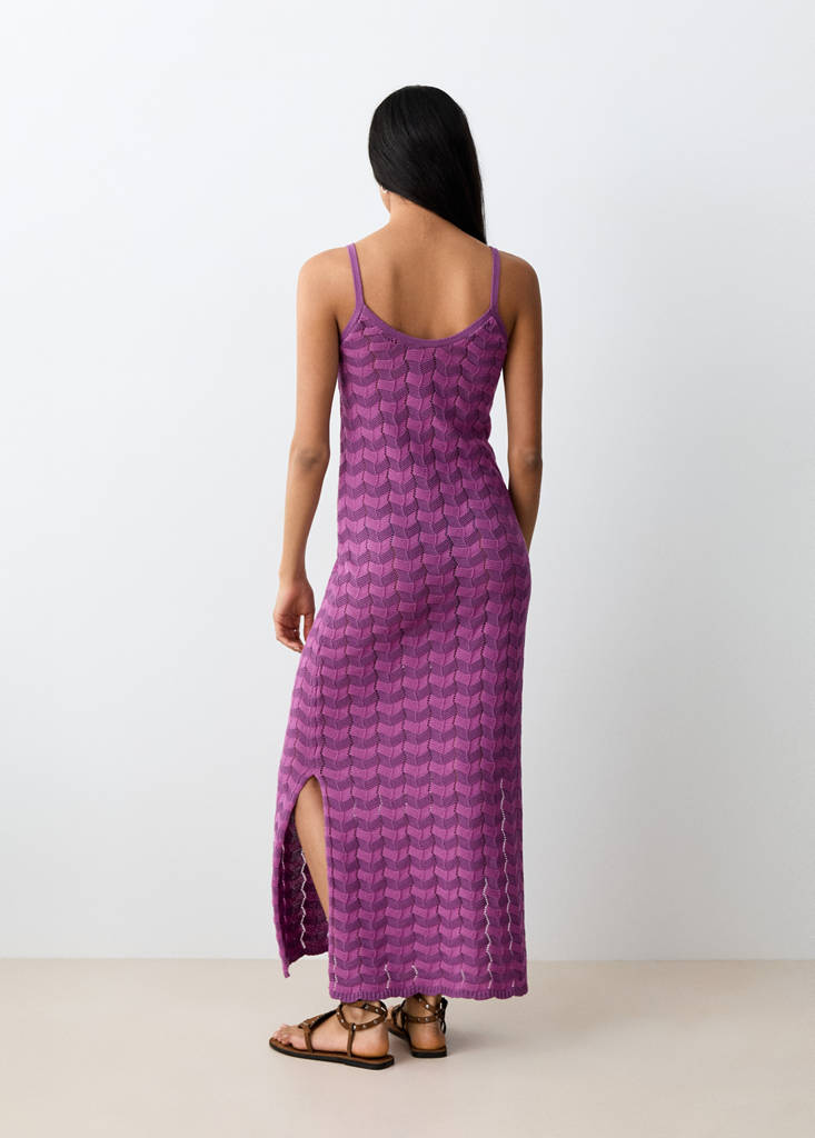 Open-knit dress with side opening — Purple