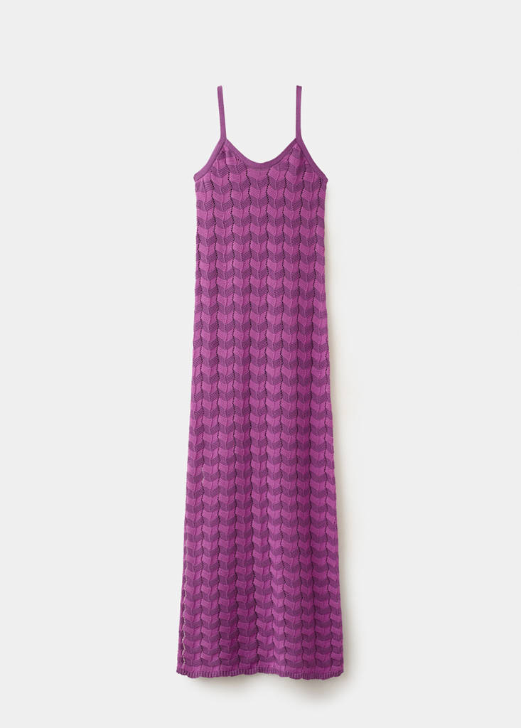 Open-knit dress with side opening — Purple