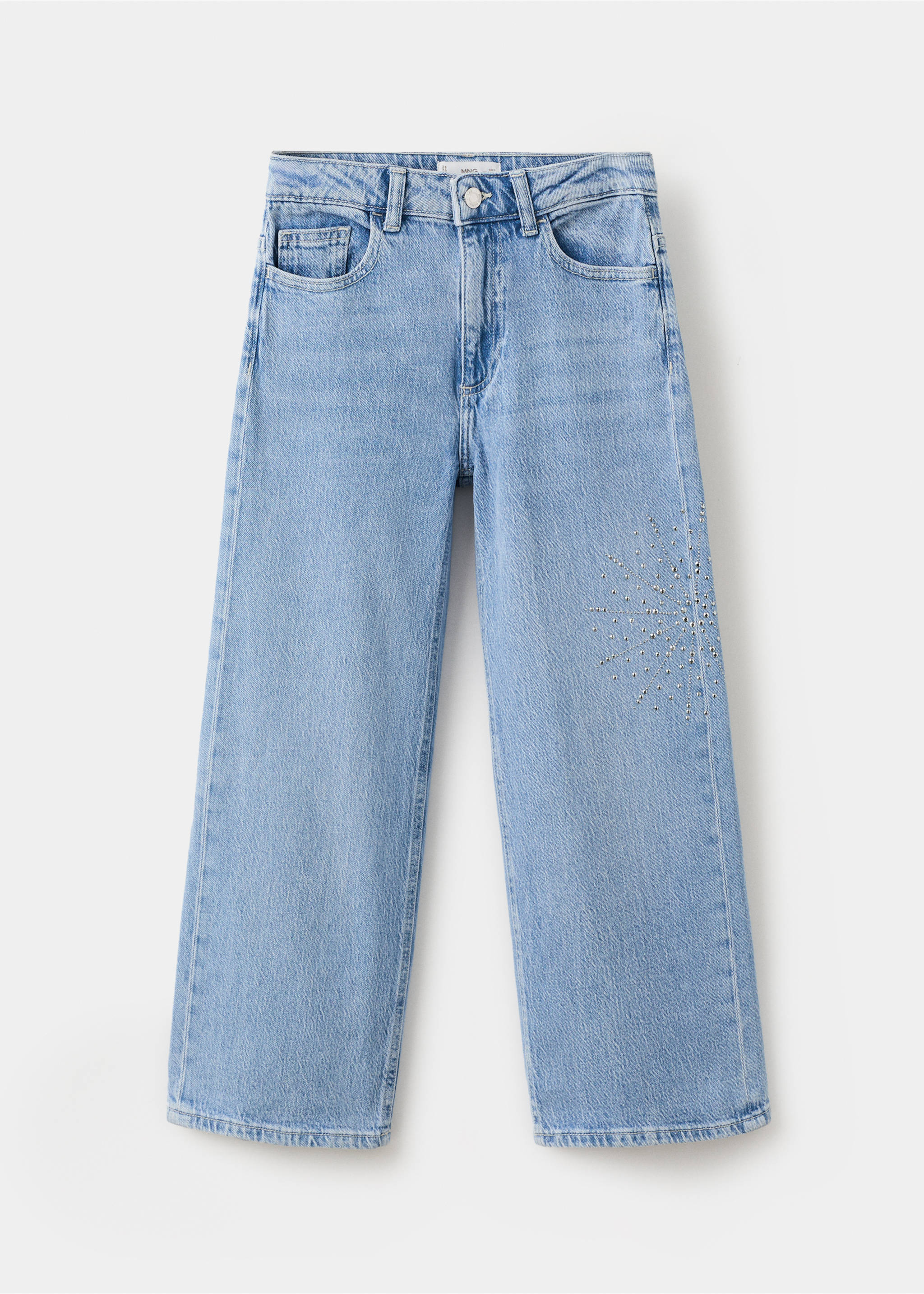 Wide leg jeans with rhinestones - Article without model, Medium Blue. Ref: 27061170-00.