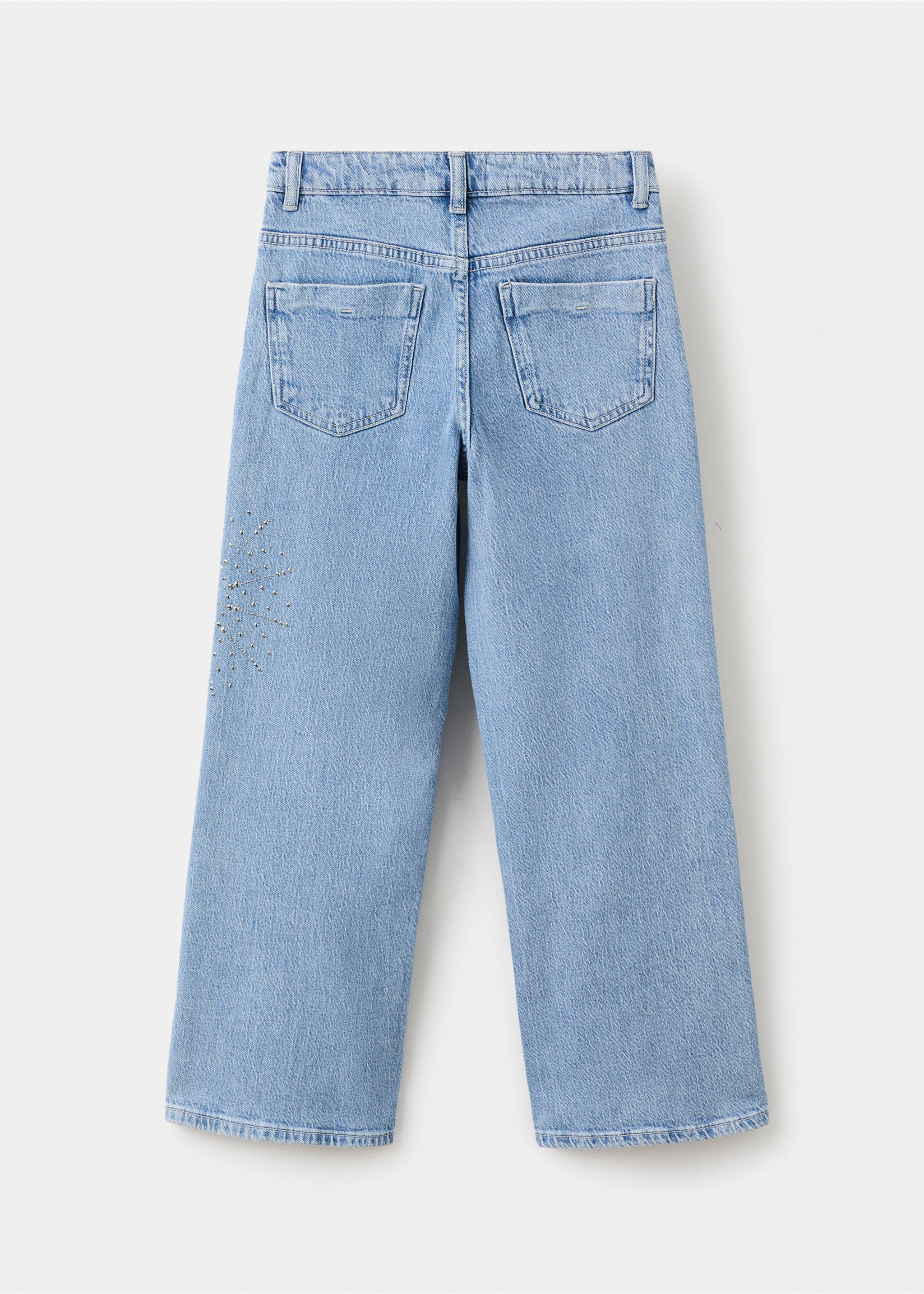 Wide leg jeans with rhinestones - Reverse of the article, Medium Blue. Ref: 27061170-00.